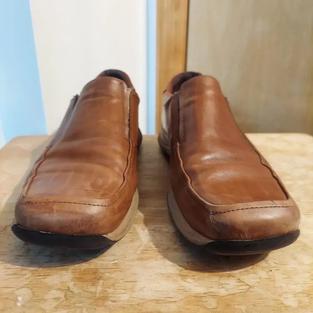Bacco Bucci Men's US 10.5 Italian Brown Leather Casual Slip On Loafer Shoes